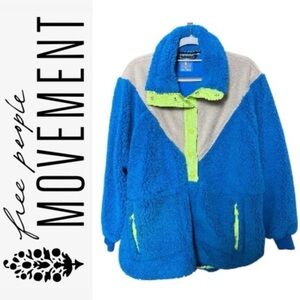 Free People jacket NEW quarter zip Fleece Blue Green popover fall to rise